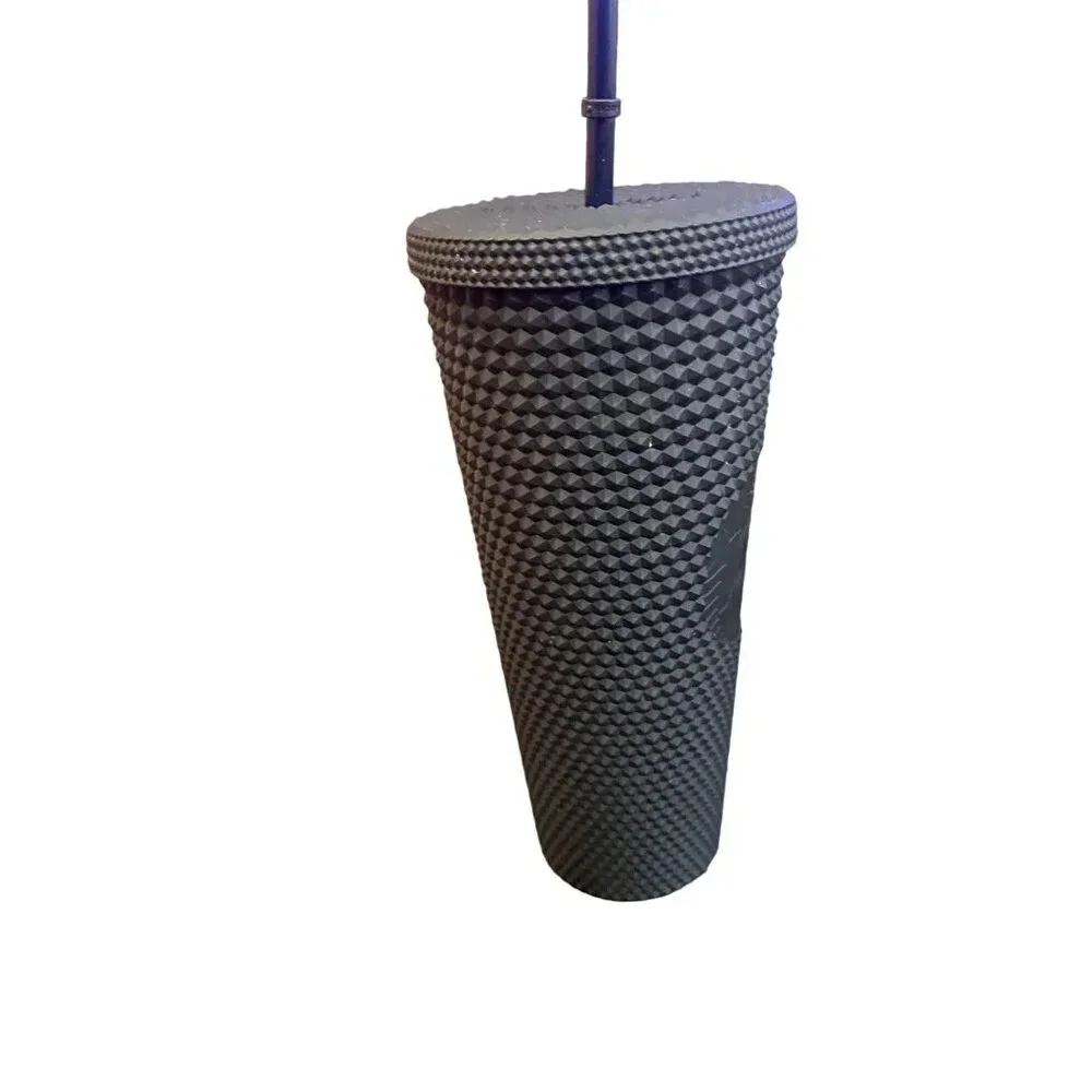 Starbucks 2022 Matte Black Studded Travel Tumbler 24 oz With Straw Venti‎